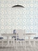 Papel de parede azulejo azul e branco