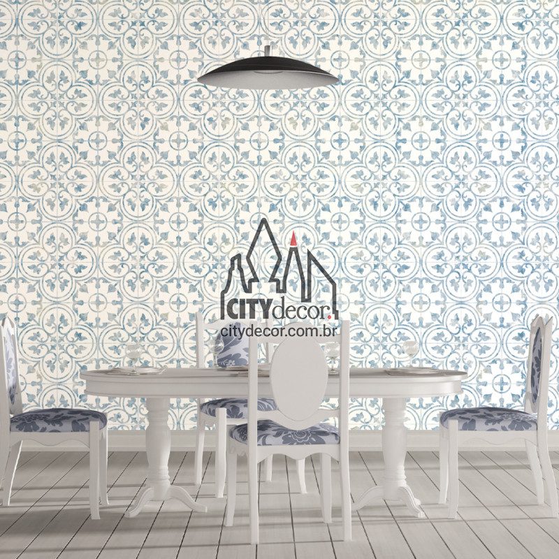 Papel de parede azulejo azul e branco Papel de parede azulejo azul e branco