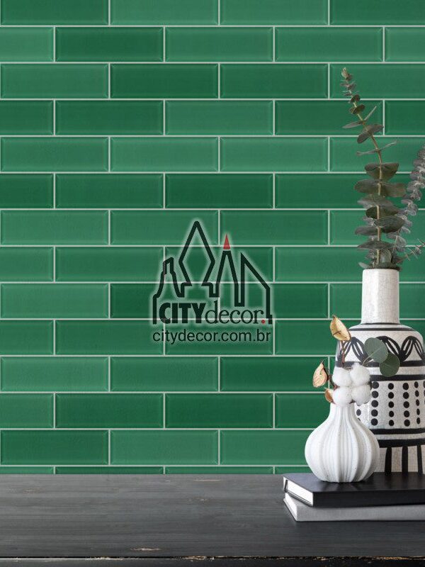 Papel de parede azulejo de metrô verde