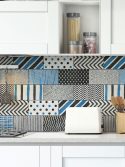 Papel de parede azulejo de metrô azul