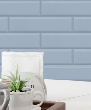 papel de parede azulejo metrô azul para cozinha