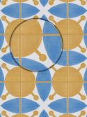 Papel de parede azulejo geométrico azul e amarelo