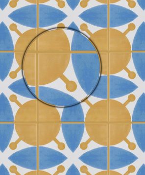 Papel de parede azulejo geométrico azul e amarelo