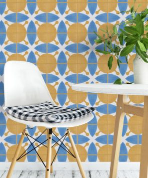 Papel de parede azulejo azul e amarelo