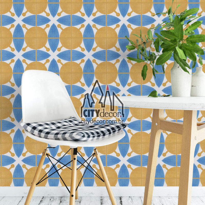 Papel de parede azulejo azul e amarelo Papel de parede azulejo azul e amarelo
