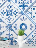 papel de parede azulejo azul e branco