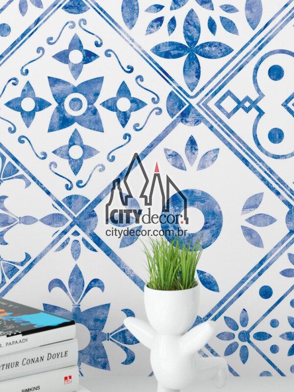 papel de parede azulejo azul e branco
