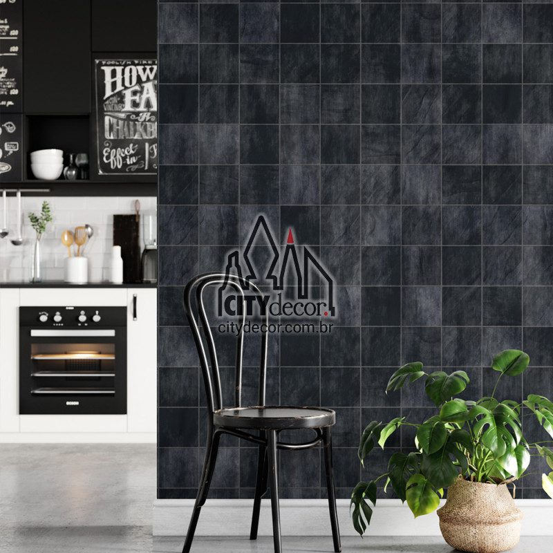 Adesivo papel de parede azulejo petróleo Papel de parede azulejo preto azulado