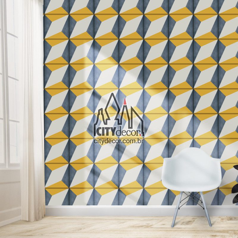 Papel de parede azulejo poliedro Papel de parede azulejo poliedro azul e amarelo