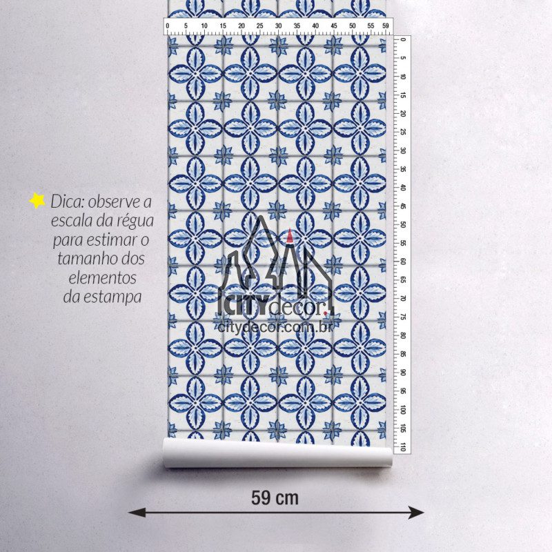Papel de parede azulejo português floral 15 cm Papel de parede azulejo português floral azul