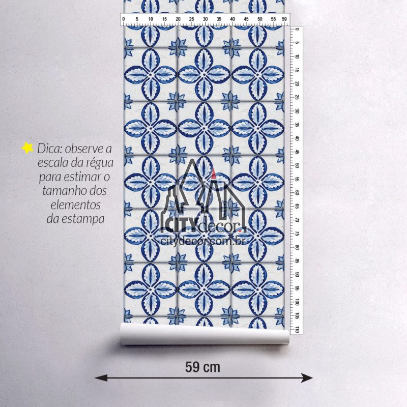 Papel de parede azulejo português floral 20 cm Papel de parede azulejo português floral azul