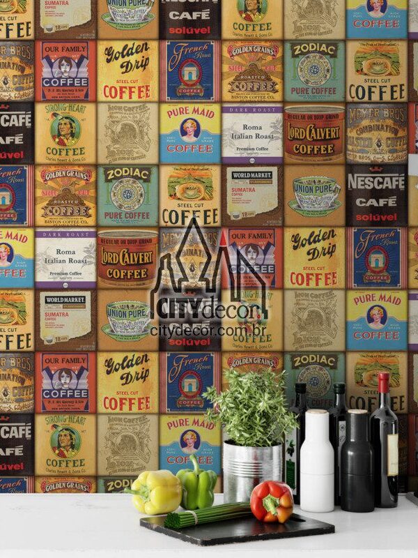 Papel de parede vintage rótulos de café