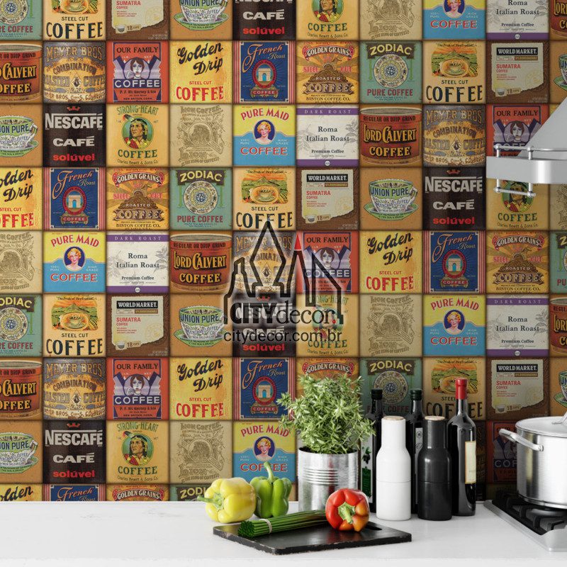 Papel de parede azulejo rótulos de café Papel de parede vintage rótulos de café