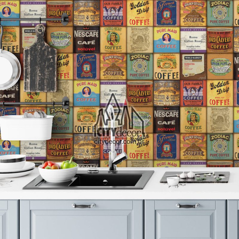 Papel de parede azulejo vintage rótulos de café Papel de parede azulejo vintage rótulos de café