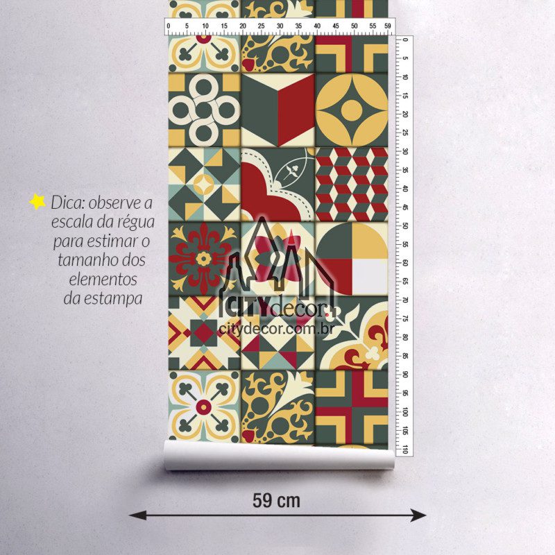 Papel de parede azulejo soriah 20 cm Papel de parede azulejo geométrico soriah