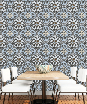 papel de parede azulejo vintage azul