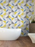 Papel de parede azulejo geometrico para banheiro