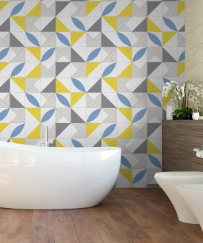 Papel de parede azulejo geometrico para banheiro