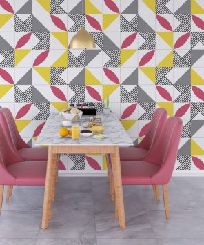 Papel de parede azulejo geométrico rosa
