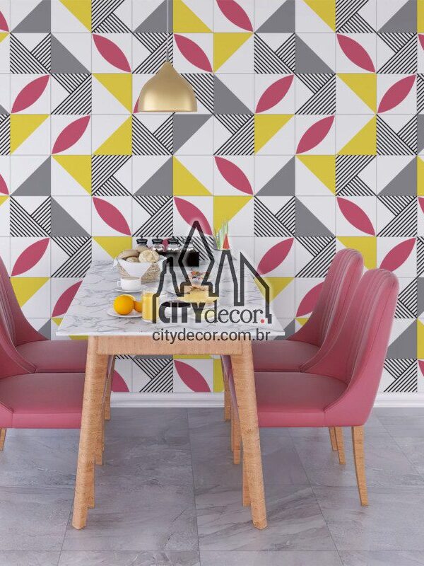 Papel de parede azulejo geométrico rosa
