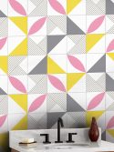Papel de parede geométrico rosa e cinza