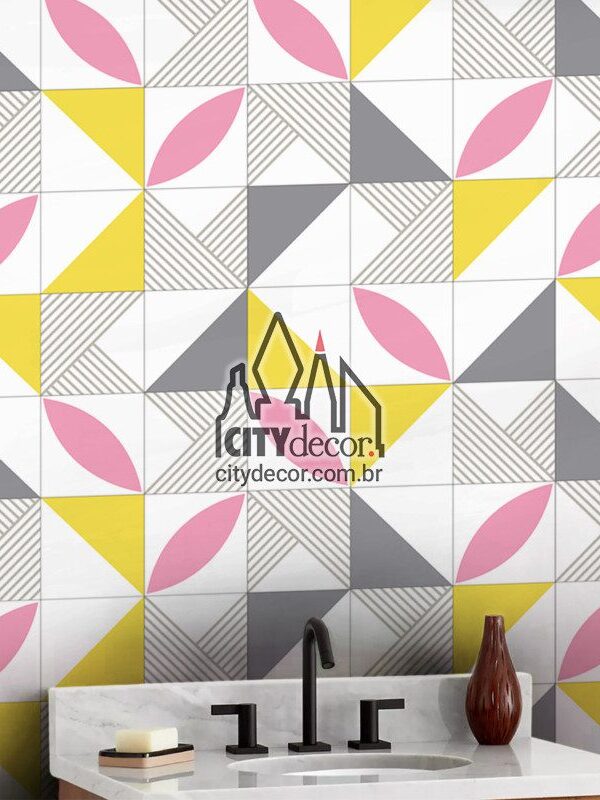 Papel de parede geométrico rosa e cinza