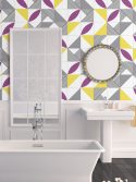 Papel de parede azulejo geométrico banheiro