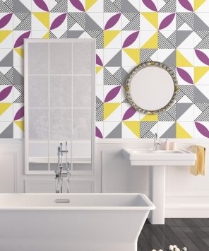 Papel de parede azulejo geométrico banheiro