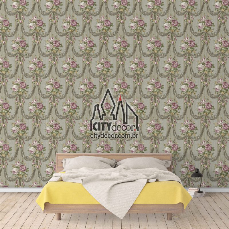 papel de parede buquês de rosas vintage - cinza papel de parede buquês de rosas vintage - cinza