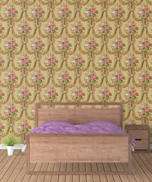 Adesivo papel de parede buquês de rosas vintage - dourado