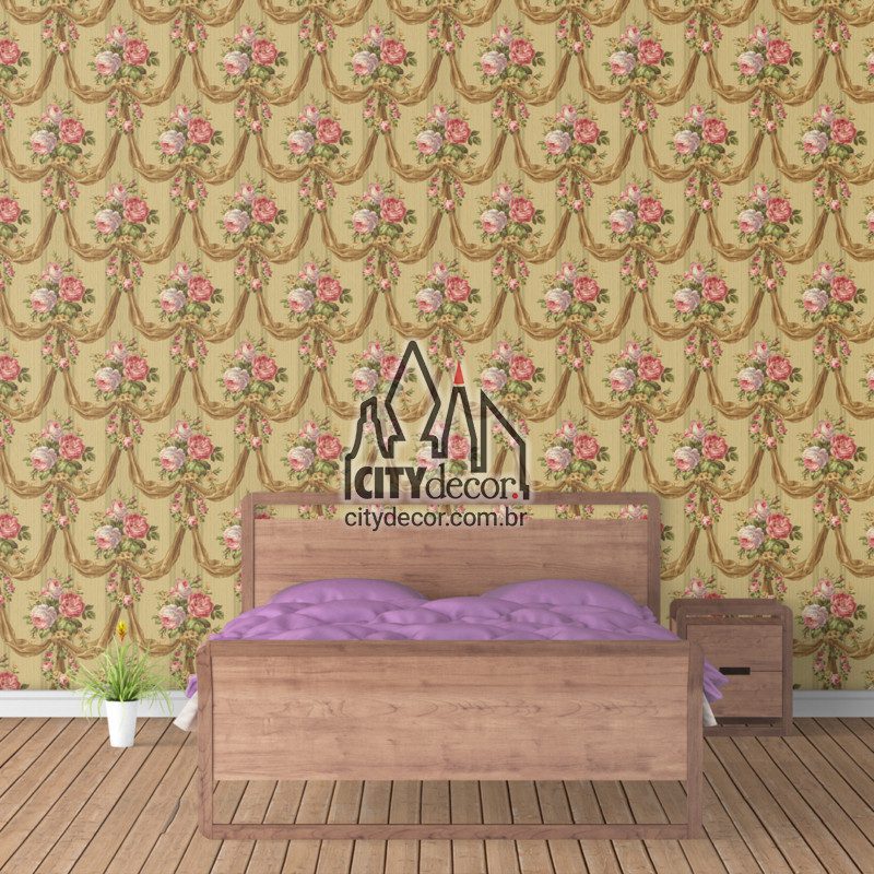 Adesivo papel de parede buquês de rosas vintage - dourado Adesivo papel de parede buquês de rosas vintage - dourado