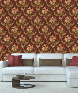 papel de parede buquês de rosas vintage - vermelho granada