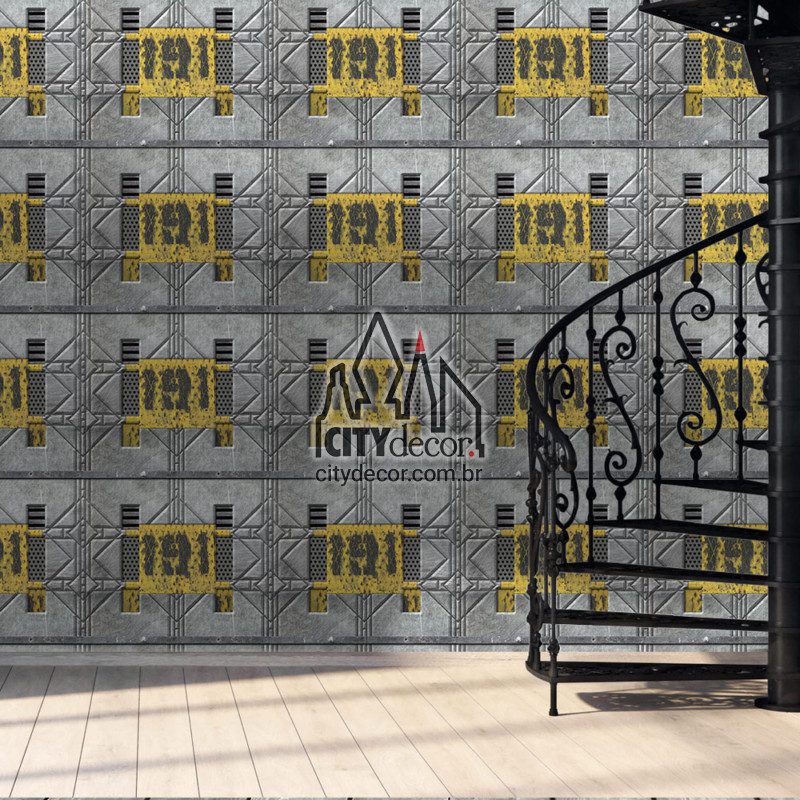 Adesivo papel de parede central 191 Papel de parede estilo industrial metal central 191