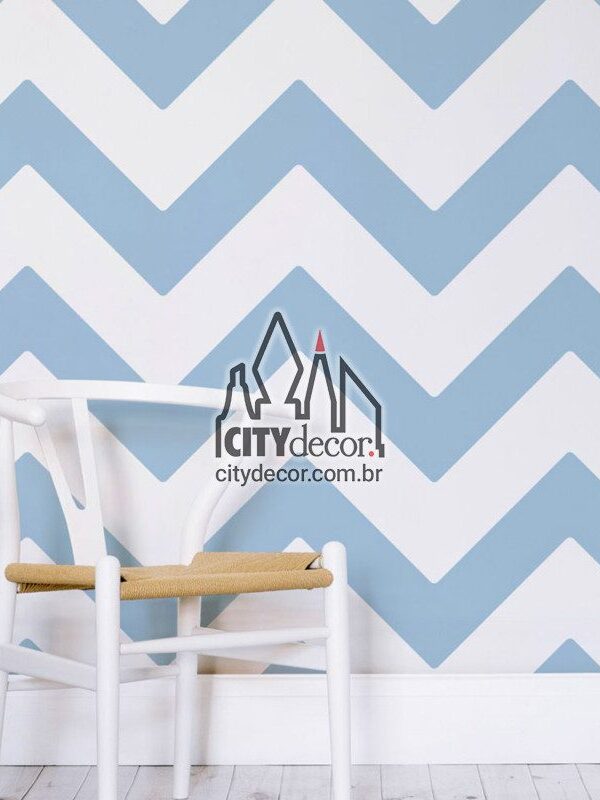 Papel de parede chevron zig zag grande azul e branco