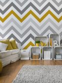 Papel de parede chevron cinza e amarelo escuro