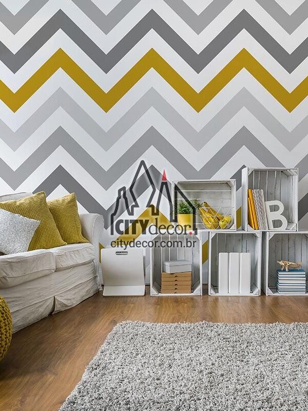 Papel de parede chevron cinza e amarelo escuro