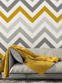 Papel de parede chevron zig zag cinza e amarelo ouro
