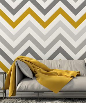 Papel de parede chevron zig zag cinza e amarelo ouro
