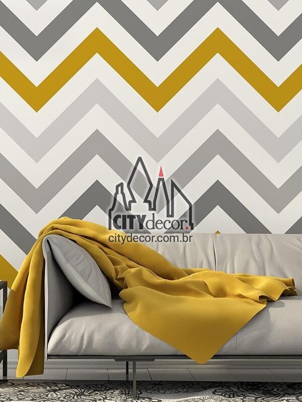 Papel de parede chevron zig zag cinza e amarelo ouro