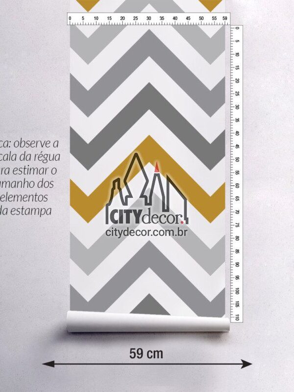 Papel de parede chevron degrade cinza e amarelo