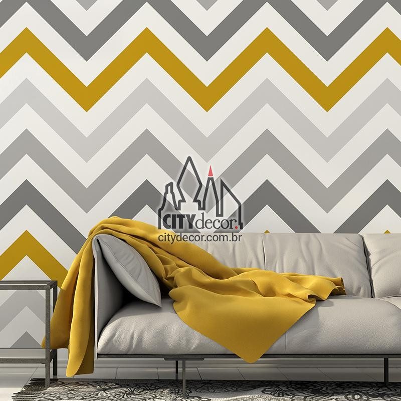Papel de parede chevron cinza e amarelo ouro Papel de parede chevron zig zag cinza e amarelo ouro