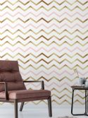 Papel de parede chevron linhas finas rosa e dourado para sala