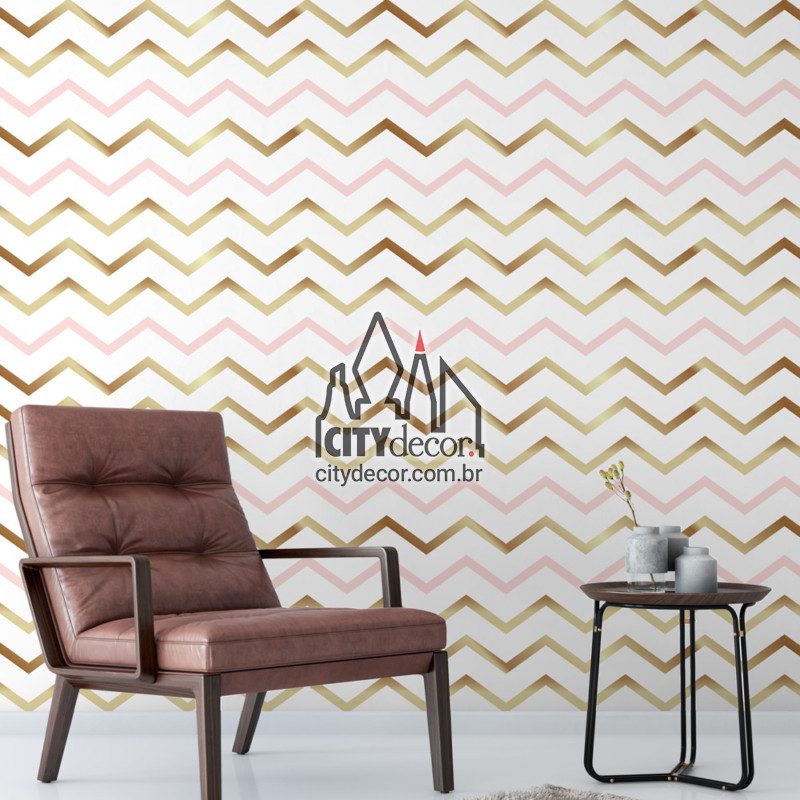 Adesivo papel de parede chevron rosa e dourado Papel de parede chevron linhas finas rosa e dourado para sala