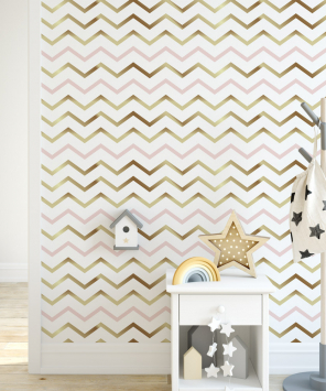 Papel de parede chevron linhas finas rosa e dourado infantil