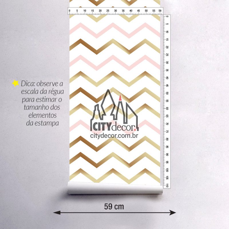 Adesivo papel de parede chevron rosa e dourado