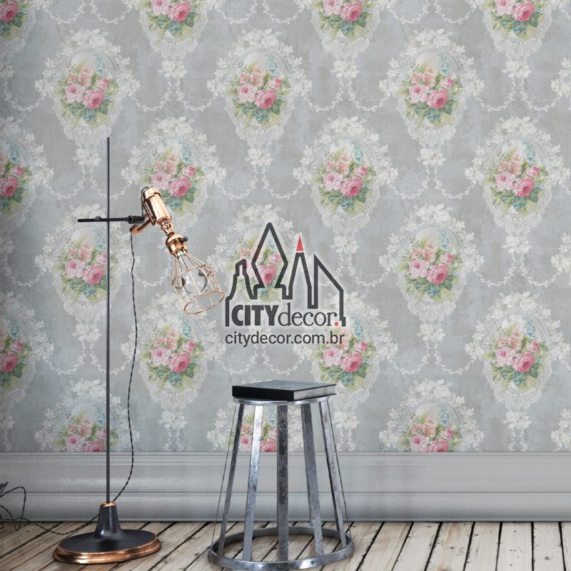 papel de parede damasco com rosas - cinza papel de parede damasco com rosas - cinza