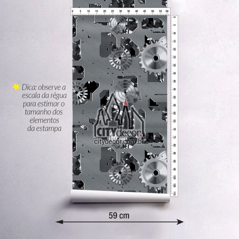 Adesivo papel de parede engrenagens de metal prata