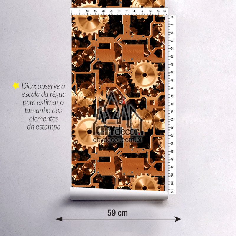 Adesivo papel de parede engrenagens de metal cobre