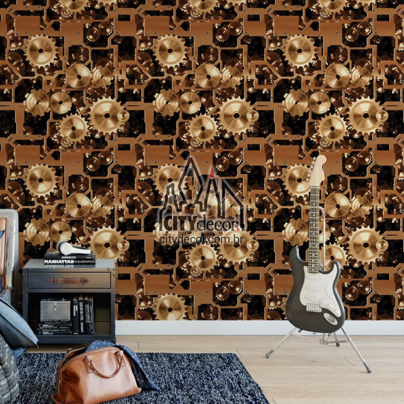 Adesivo papel de parede engrenagens de metal cobre Papel de parede engrenagens de metal cobre