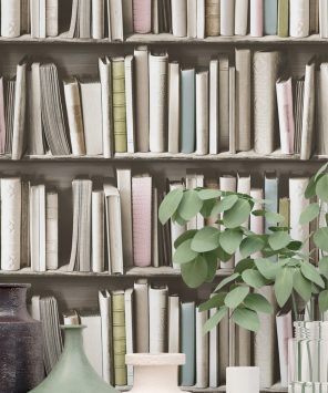 papel de parede estante de livros
